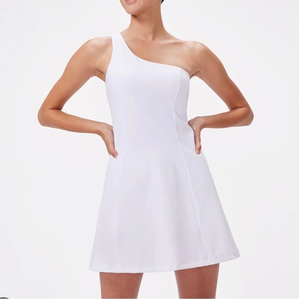 NWT Outdoor Voices White One Shoulder Exercise Dress, Size S
